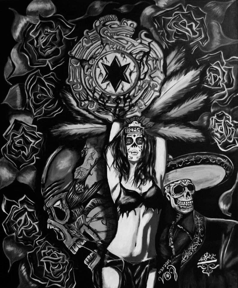 Black and white heritage inspired painting by Voz Luis Sanchez